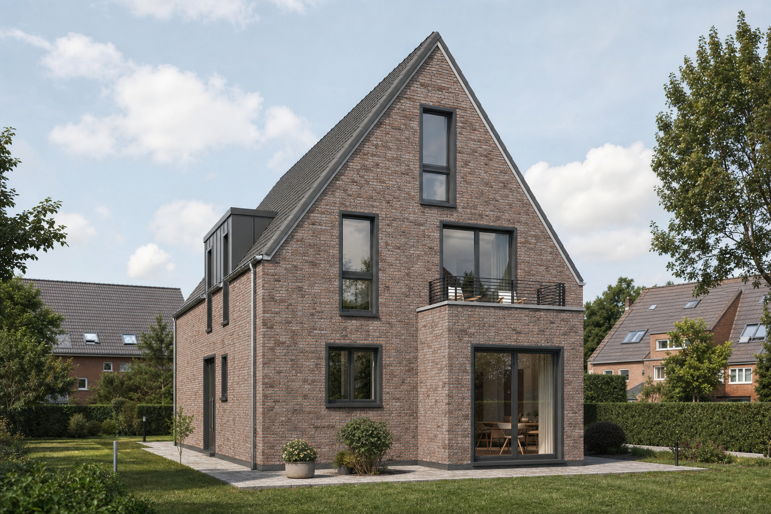 Visualisierung Einfamilienhaus: Giebelseite mit Loggia